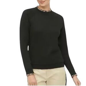 J. Crew Black Woven Leopard Print Ruffleneck Collar Sweatshirt - S